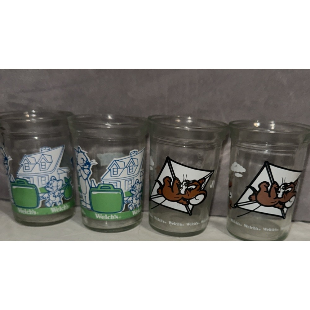 4 Vintage 1990 1993‎ Welch's Tom and Jerry Jelly Jar Glasses